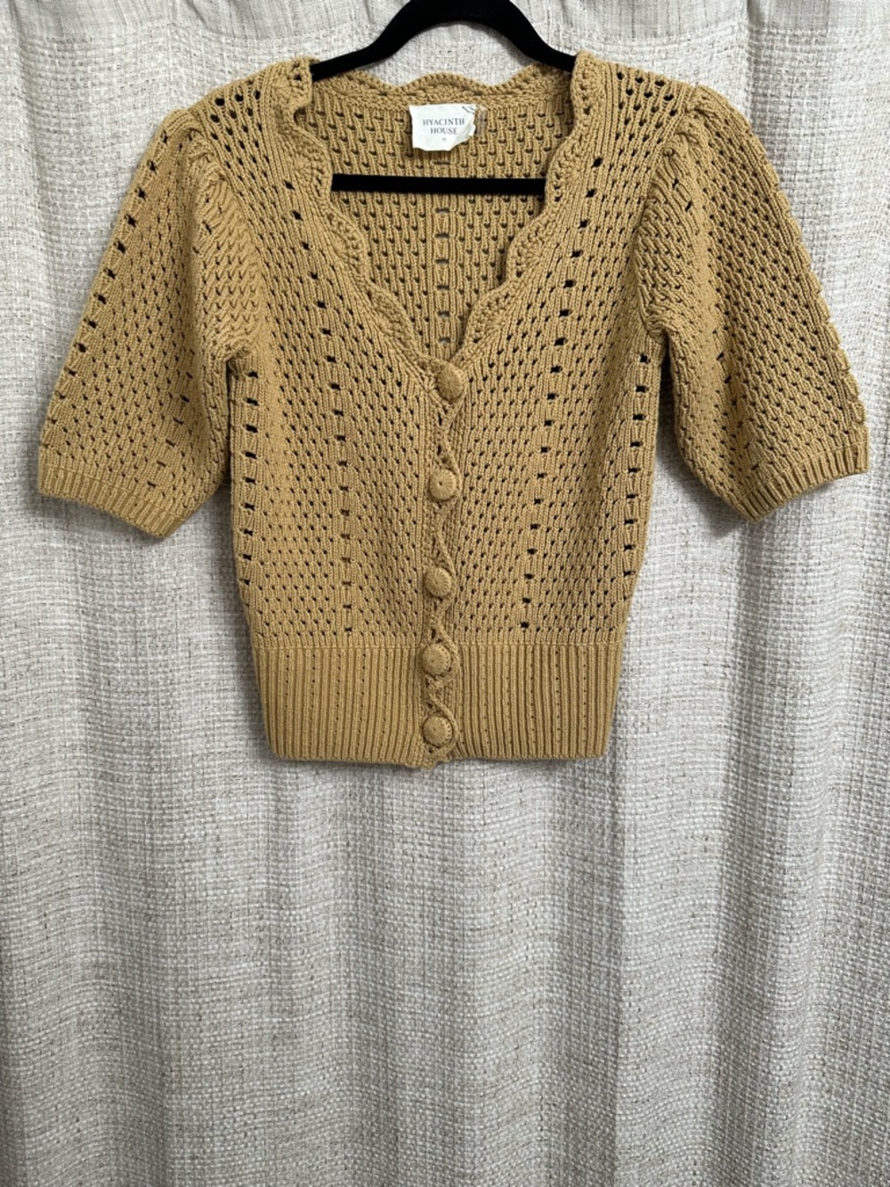 Tuckernuck Hyacinth House Alice Short Sleeve Sweater Cardigan Tan XS Cottagecore